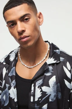 Oversized Flower Printed Satin Short Sleeve Shirt | BoohooMAN UK