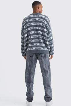 Oversized Fluffy Knitted Official Stripe Jumper | BoohooMAN UK