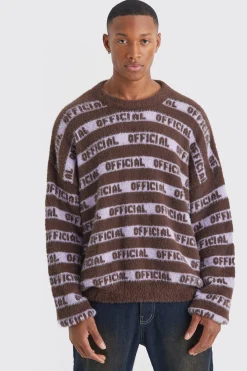 Oversized Fluffy Knitted Official Stripe Jumper | BoohooMAN UK