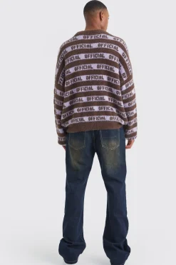 Oversized Fluffy Knitted Official Stripe Jumper | BoohooMAN UK