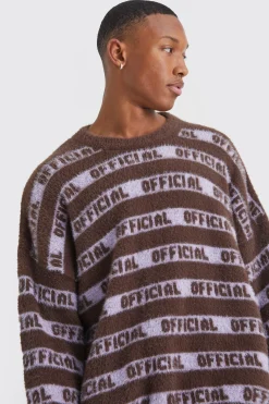 Oversized Fluffy Knitted Official Stripe Jumper | BoohooMAN UK