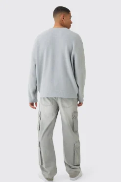 Oversized Fluffy Teddy Jumper In Grey | BoohooMAN UK
