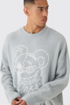 Oversized Fluffy Teddy Jumper In Grey | BoohooMAN UK
