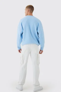 Oversized Fluffy Teddy Jumper In Blue | BoohooMAN UK
