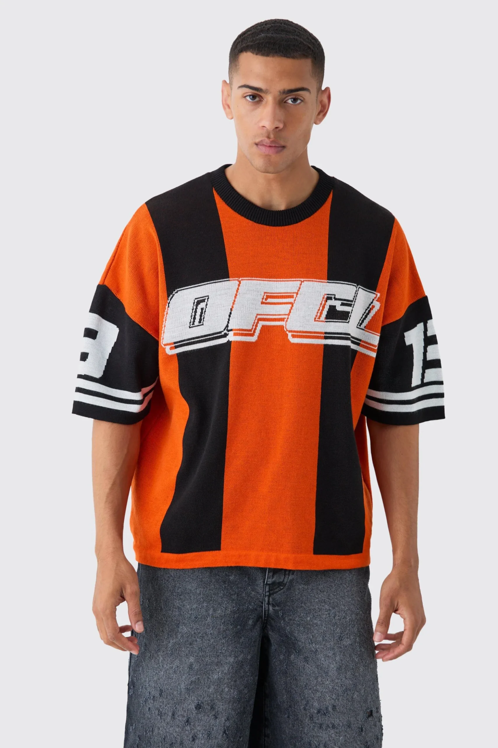 Oversized Football Knitted T-shirt | BoohooMAN UK