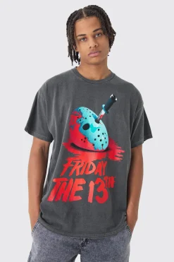 Oversized Friday 13th Wash License Print T-Shirt | BoohooMAN UK