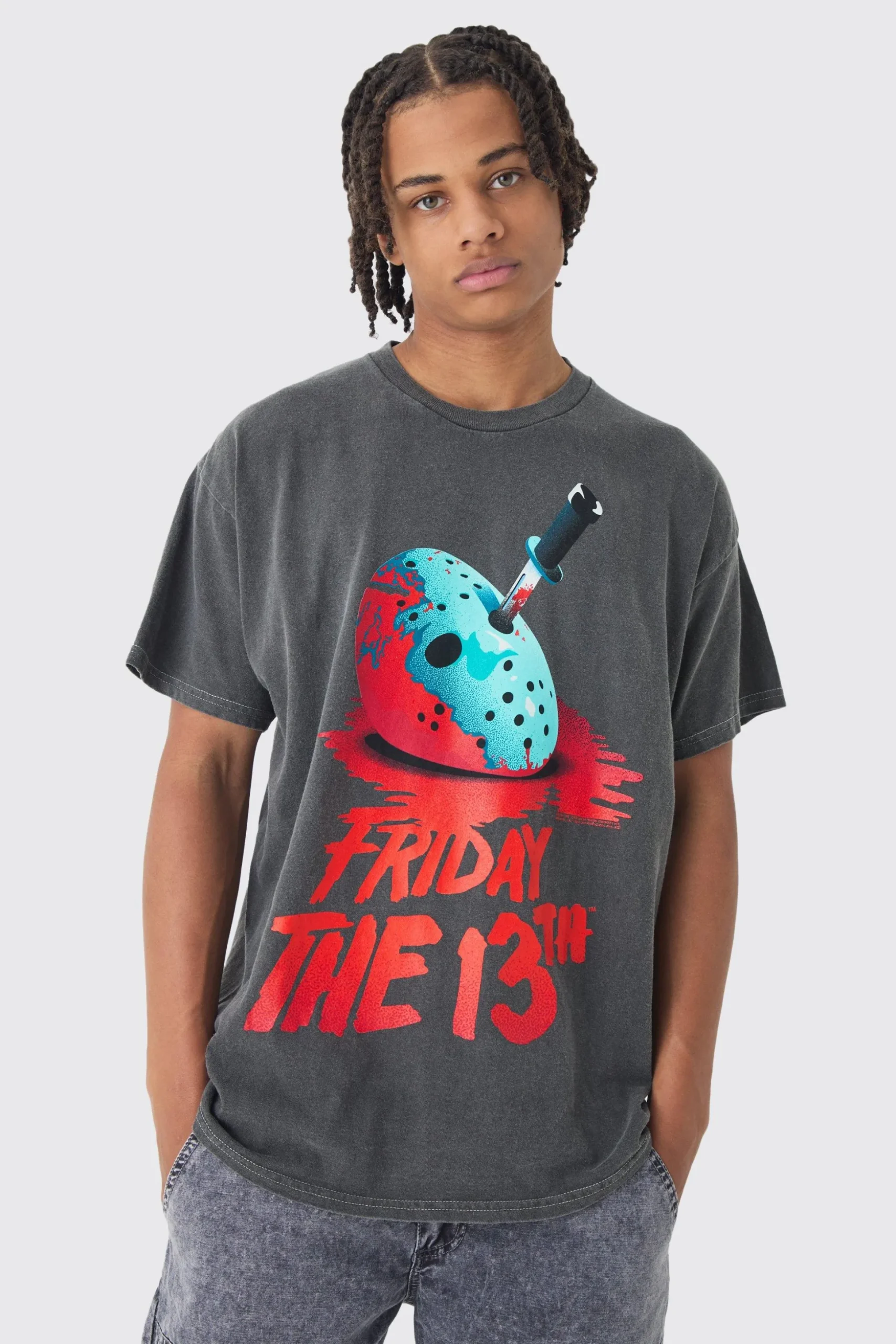 Oversized Friday 13th Wash License Print T-Shirt | BoohooMAN UK