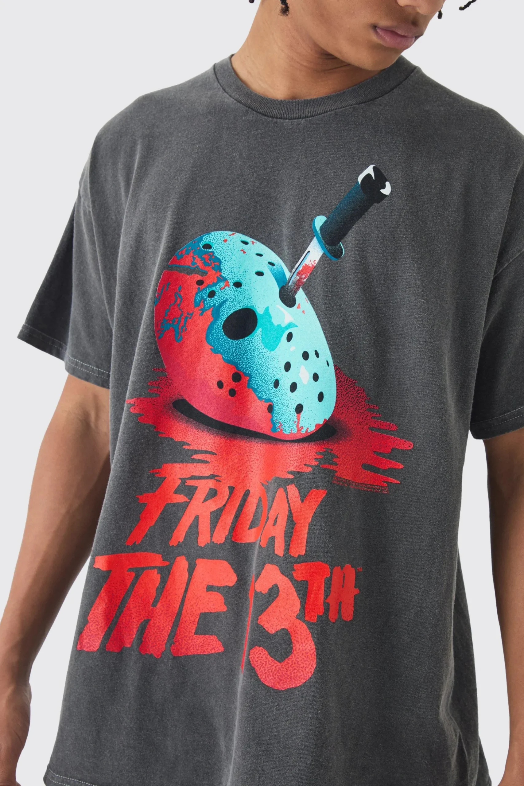 Oversized Friday 13th Wash License Print T-Shirt | BoohooMAN UK
