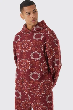 Oversized Fringed Heavyweight Jacquard Tapestry Hoodie | BoohooMAN UK