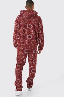 Oversized Fringed Heavyweight Jacquard Tapestry Hoodie | BoohooMAN UK
