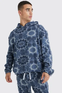 Oversized Fringed Heavyweight Jacquard Tapestry Hoodie | BoohooMAN UK