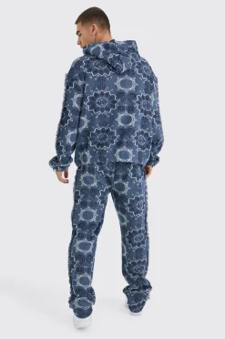 Oversized Fringed Heavyweight Jacquard Tapestry Hoodie | BoohooMAN UK