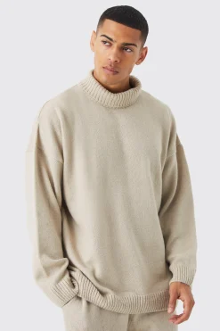 Oversized Funnel Neck Brushed Knit Jumper | BoohooMAN UK