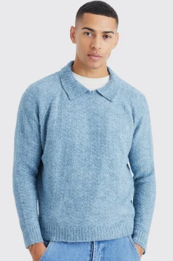 Oversized Funnel Neck Herringbone Knit Jumper | BoohooMAN UK