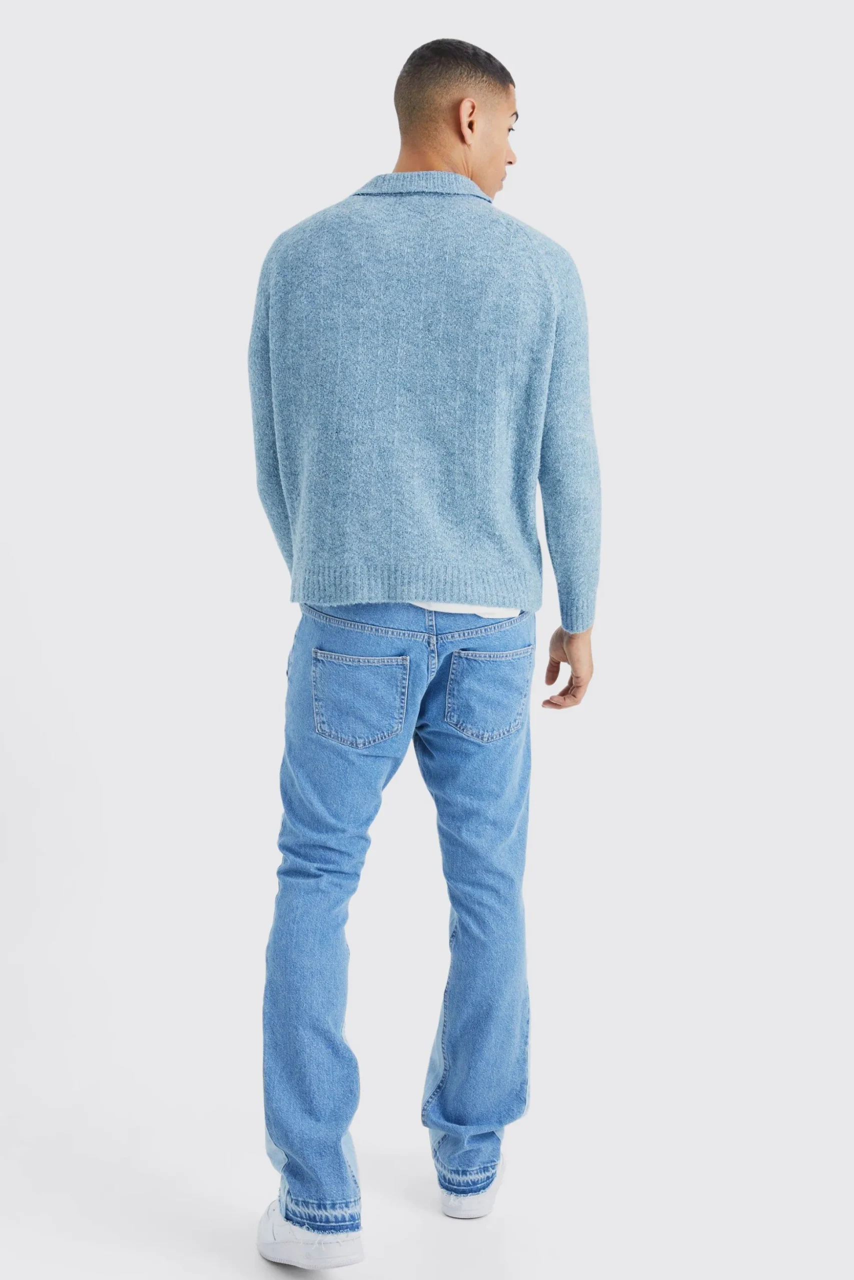 Oversized Funnel Neck Herringbone Knit Jumper | BoohooMAN UK