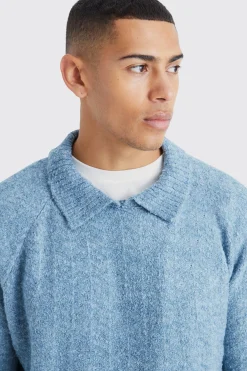 Oversized Funnel Neck Herringbone Knit Jumper | BoohooMAN UK