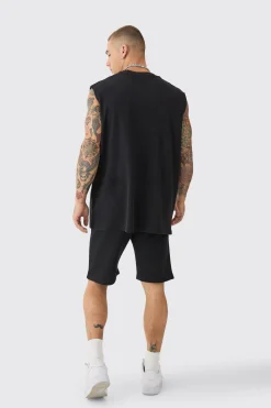 Oversized Game Over Rib Printed Tank & Shorts Set | BoohooMAN UK
