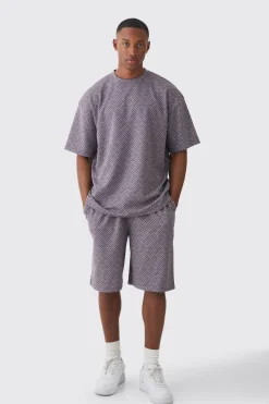 Oversized Geo Jacquard T-shirt & Short Set | BoohooMAN UK
