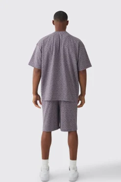 Oversized Geo Jacquard T-shirt & Short Set | BoohooMAN UK