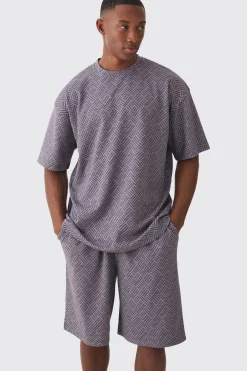 Oversized Geo Jacquard T-shirt & Short Set | BoohooMAN UK