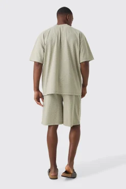 Oversized Geo Jacquard T-shirt & Short Set | BoohooMAN UK