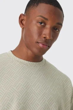 Oversized Geo Jacquard T-shirt & Short Set | BoohooMAN UK