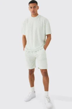 Oversized Geo Towelling Jacquard T-shirt & Shorts Set | BoohooMAN UK