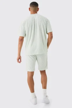 Oversized Geo Towelling Jacquard T-shirt & Shorts Set | BoohooMAN UK