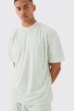 Oversized Geo Towelling Jacquard T-shirt & Shorts Set | BoohooMAN UK