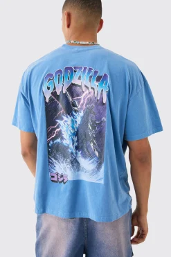 Oversized Godzilla Anime Wash License Back Print T-shirt | BoohooMAN UK