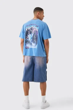 Oversized Godzilla Anime Wash License Back Print T-shirt | BoohooMAN UK