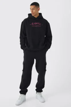 Oversized Gothic Embroidered Cargo & Hoodie Tracksuit | BoohooMAN UK