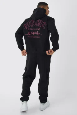 Oversized Gothic Embroidered Cargo & Hoodie Tracksuit | BoohooMAN UK
