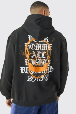 Oversized Gothic Graffiti Skull Hoodie | BoohooMAN UK