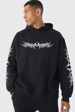 Oversized Gothic Print Hoodie | BoohooMAN UK