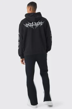 Oversized Gothic Print Hoodie | BoohooMAN UK