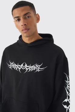Oversized Gothic Print Hoodie | BoohooMAN UK