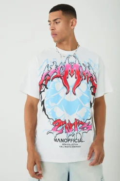 Oversized Gothic Print T-shirt | BoohooMAN UK