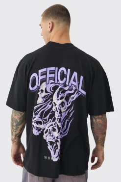 Oversized Gothic Skull Flame Print T-shirt | BoohooMAN UK