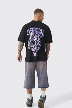 Oversized Gothic Skull Flame Print T-shirt | BoohooMAN UK