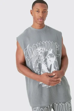 Oversized Gothic Waffle Large Printed Tank & Shorts Set | BoohooMAN UK