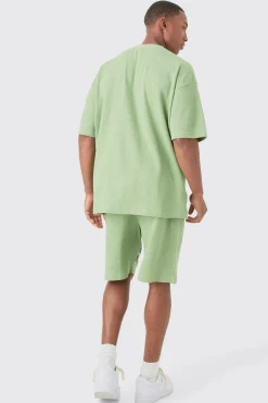 Oversized Gothic Waffle Large Printed T-shirt & Shorts Set | BoohooMAN UK