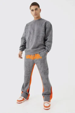 Oversized Graffiti Applique Gusset Tracksuit | BoohooMAN UK