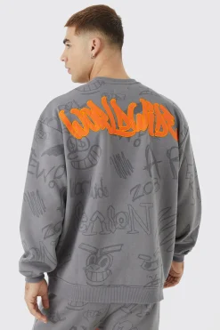 Oversized Graffiti Applique Gusset Tracksuit | BoohooMAN UK