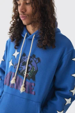 Oversized Graffiti Bear Print Hoodie | BoohooMAN UK