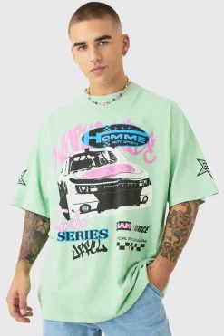 Oversized Graffiti Car Graphic Wash T-shirt | BoohooMAN UK