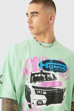 Oversized Graffiti Car Graphic Wash T-shirt | BoohooMAN UK