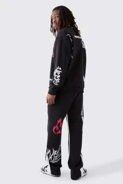 Oversized Graffiti Contrast Gusset Tracksuit | BoohooMAN UK
