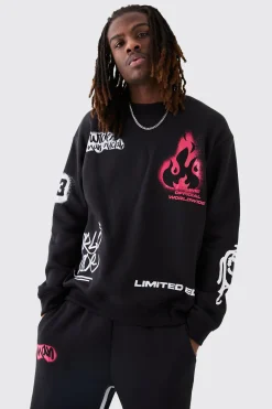Oversized Graffiti Contrast Gusset Tracksuit | BoohooMAN UK