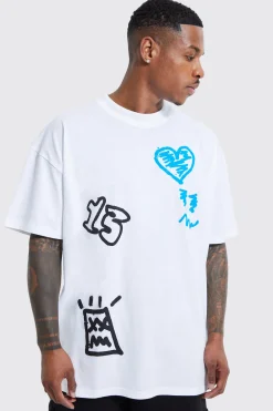Oversized Graffiti Extended Neck T-shirt | BoohooMAN UK